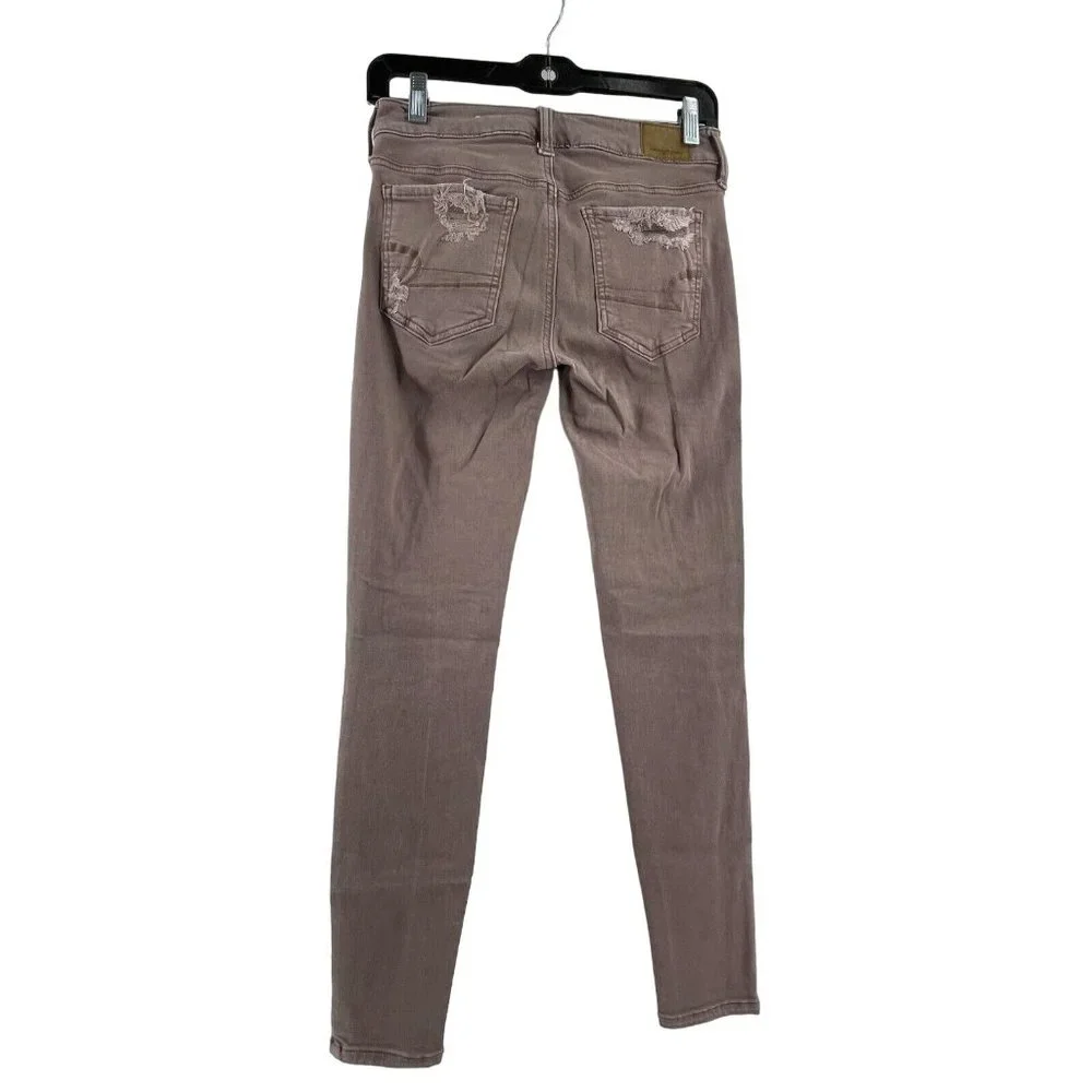 American Eagle Super Stretch X Mid-Rise Distressed Brown Jegging Women's Size 2 - Picture 3 of 9
